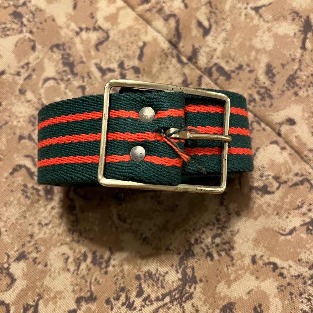 Vintage 70s green orange stripe preppy belt XS